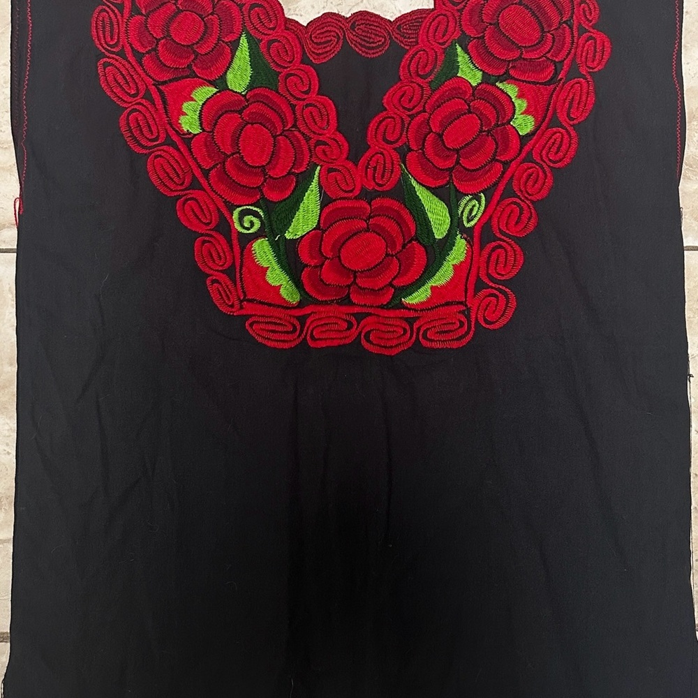 Mexican Embroidered Black and Red Women's Top
